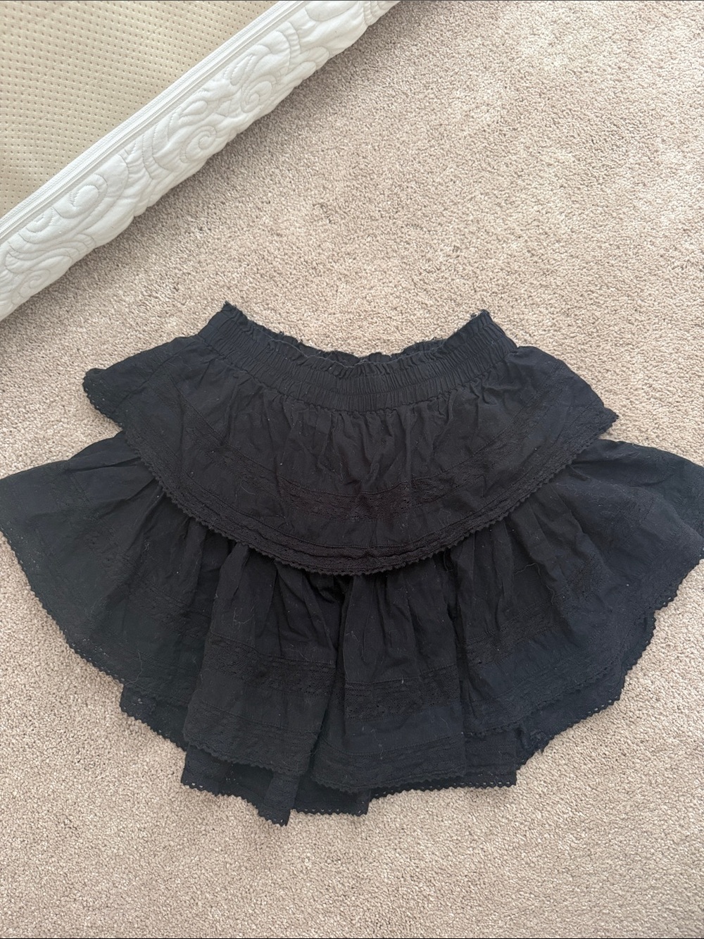 LoveShackFancy Black Tiered Mini Skirt- size P (XS-S)